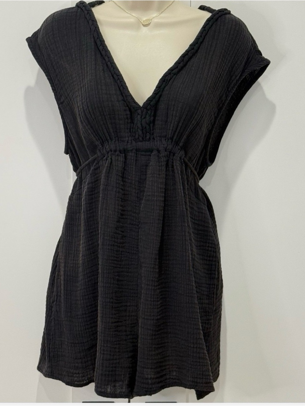Anthropologie Black Braided Cover up Romper - Picture 3 of 7